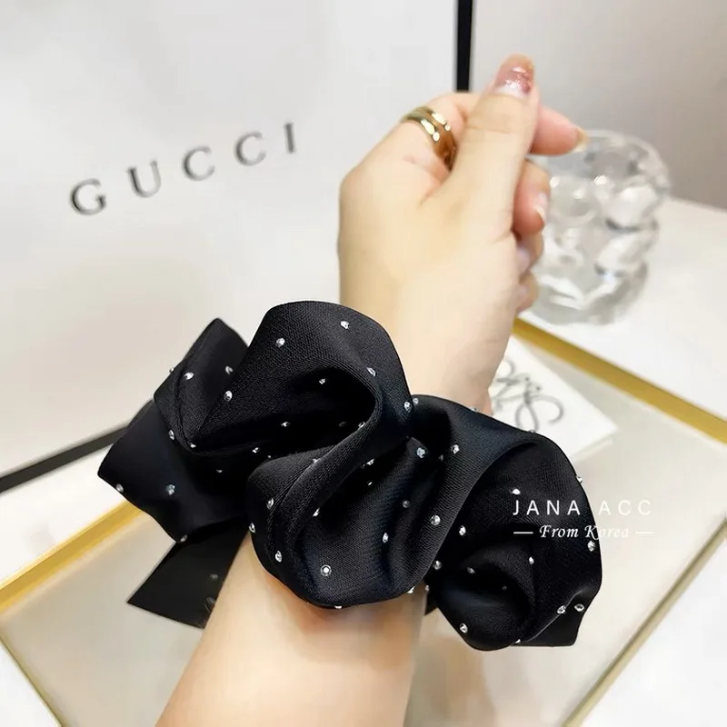2023 Women Fashion Silk Scrunchie With Rhinestones Elastic Satin Hair Band Girls Big Hair Tie Balck Crunchy For Hair Accessories 2023 Women Fashion Silk Scrunchie With Rhinestones Elastic Satin Hair Band Girls Big Hair Tie Balck Crunchy For Hair Accessories
