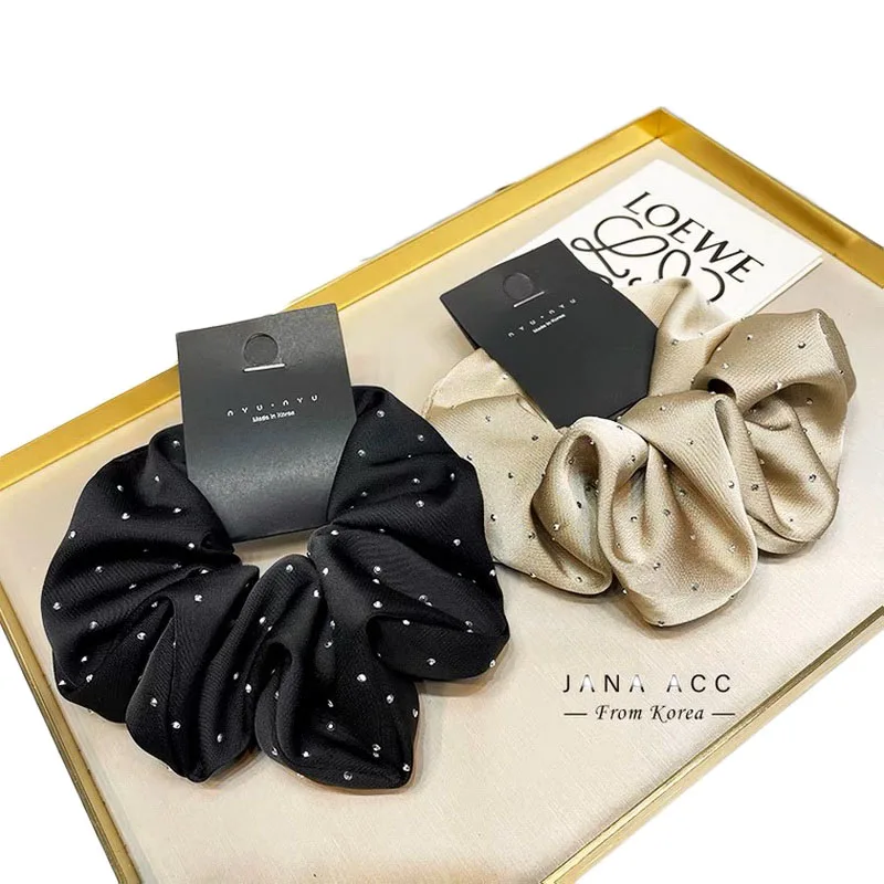 2023 Women Fashion Silk Scrunchie With Rhinestones Elastic Satin Hair Band Girls Big Hair Tie Balck Crunchy For Hair Accessories 2023 Women Fashion Silk Scrunchie With Rhinestones Elastic Satin Hair Band Girls Big Hair Tie Balck Crunchy For Hair Accessories