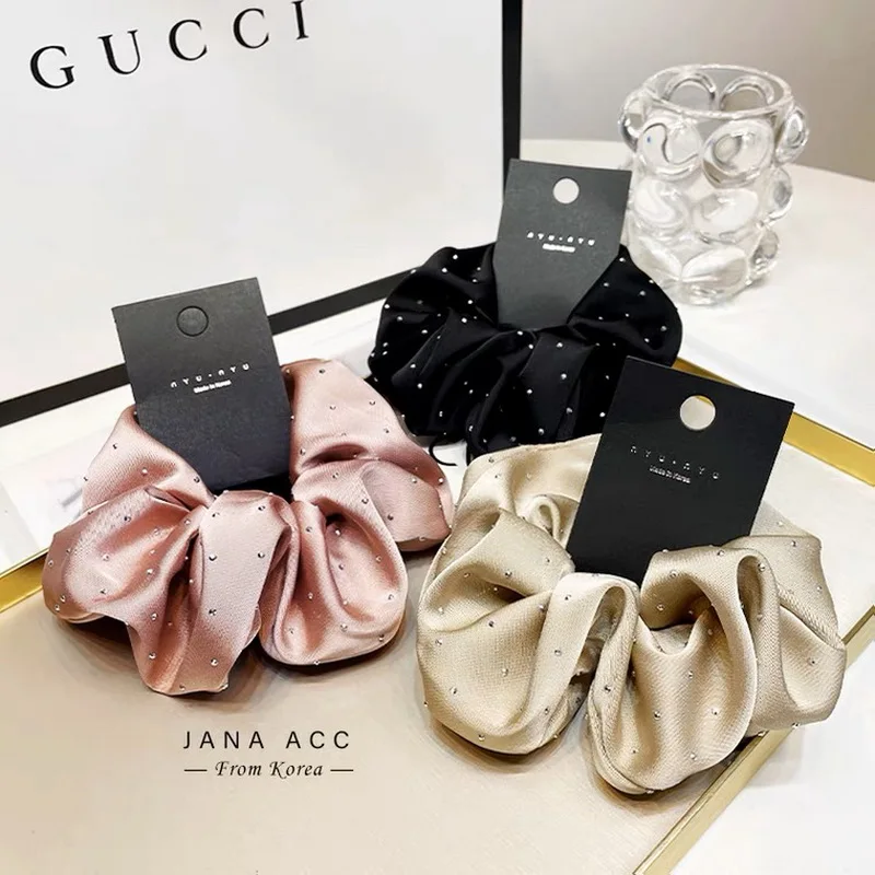 2023 Women Fashion Silk Scrunchie With Rhinestones Elastic Satin Hair Band Girls Big Hair Tie Balck Crunchy For Hair Accessories 2023 Women Fashion Silk Scrunchie With Rhinestones Elastic Satin Hair Band Girls Big Hair Tie Balck Crunchy For Hair Accessories