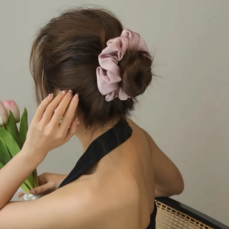 2023 Women Fashion Silk Scrunchie With Rhinestones Elastic Satin Hair Band Girls Big Hair Tie Balck Crunchy For Hair Accessories 2023 Women Fashion Silk Scrunchie With Rhinestones Elastic Satin Hair Band Girls Big Hair Tie Balck Crunchy For Hair Accessories