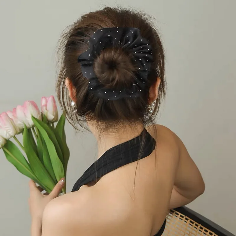 2023 Women Fashion Silk Scrunchie With Rhinestones Elastic Satin Hair Band Girls Big Hair Tie Balck Crunchy For Hair Accessories 2023 Women Fashion Silk Scrunchie With Rhinestones Elastic Satin Hair Band Girls Big Hair Tie Balck Crunchy For Hair Accessories